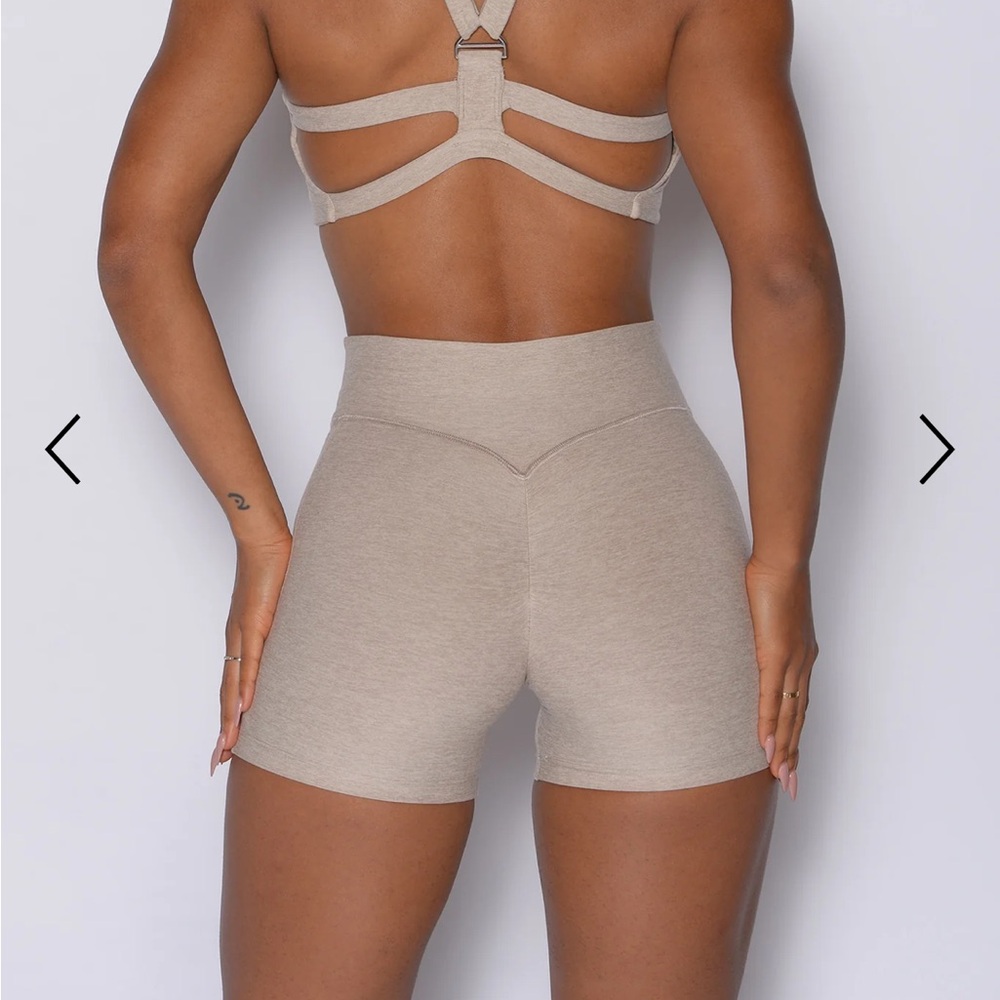 Bombshell Sportswear Beige High-Waist V-Cut Athletic Shorts - Picture 3 of 9